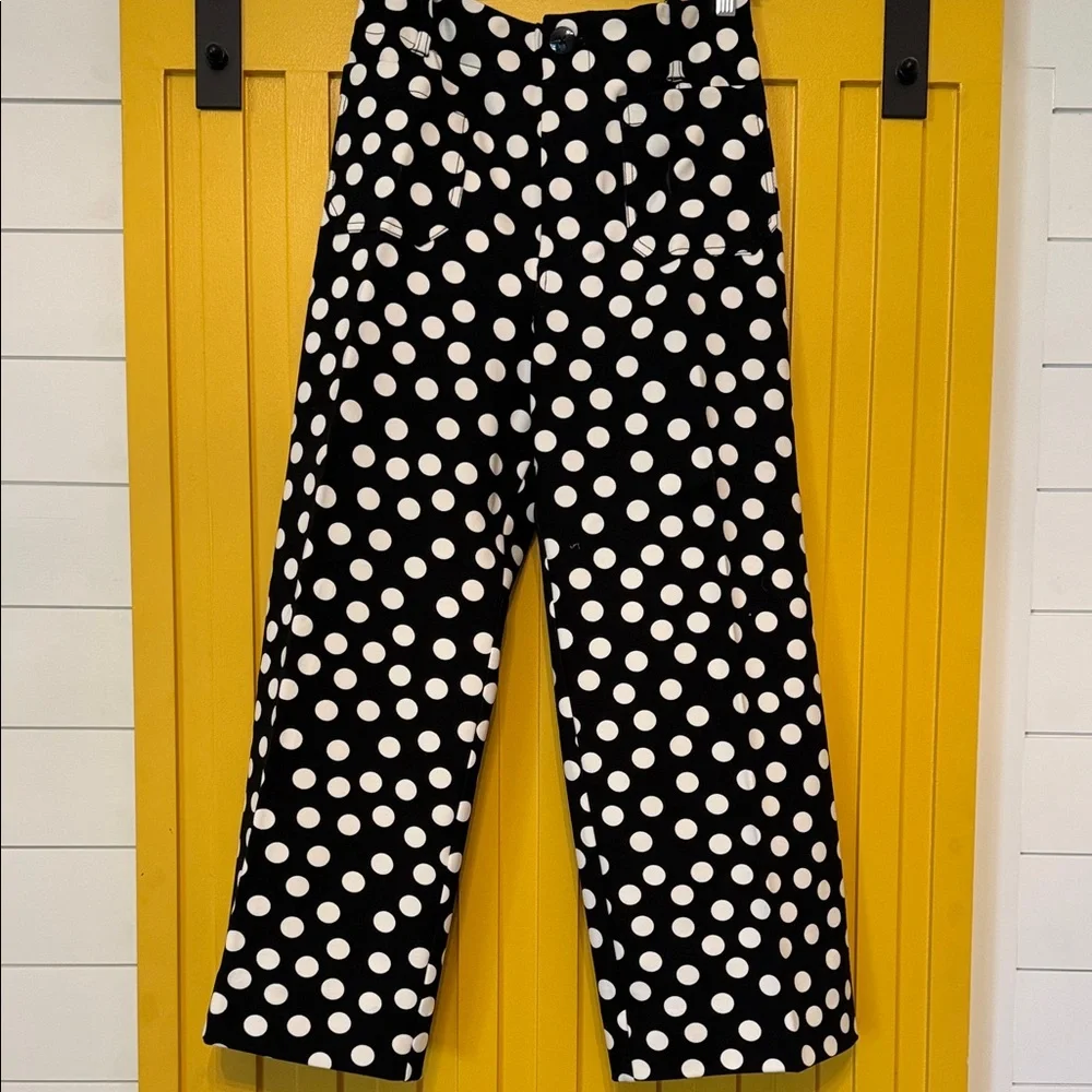 Anthropologie Colette Black and White Polka Dot Wide-Leg Pants - Picture 1 of 5